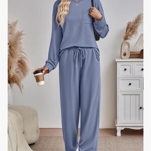 Cozy Two-Piece Loungewear Set in Dusty Blue, NWT